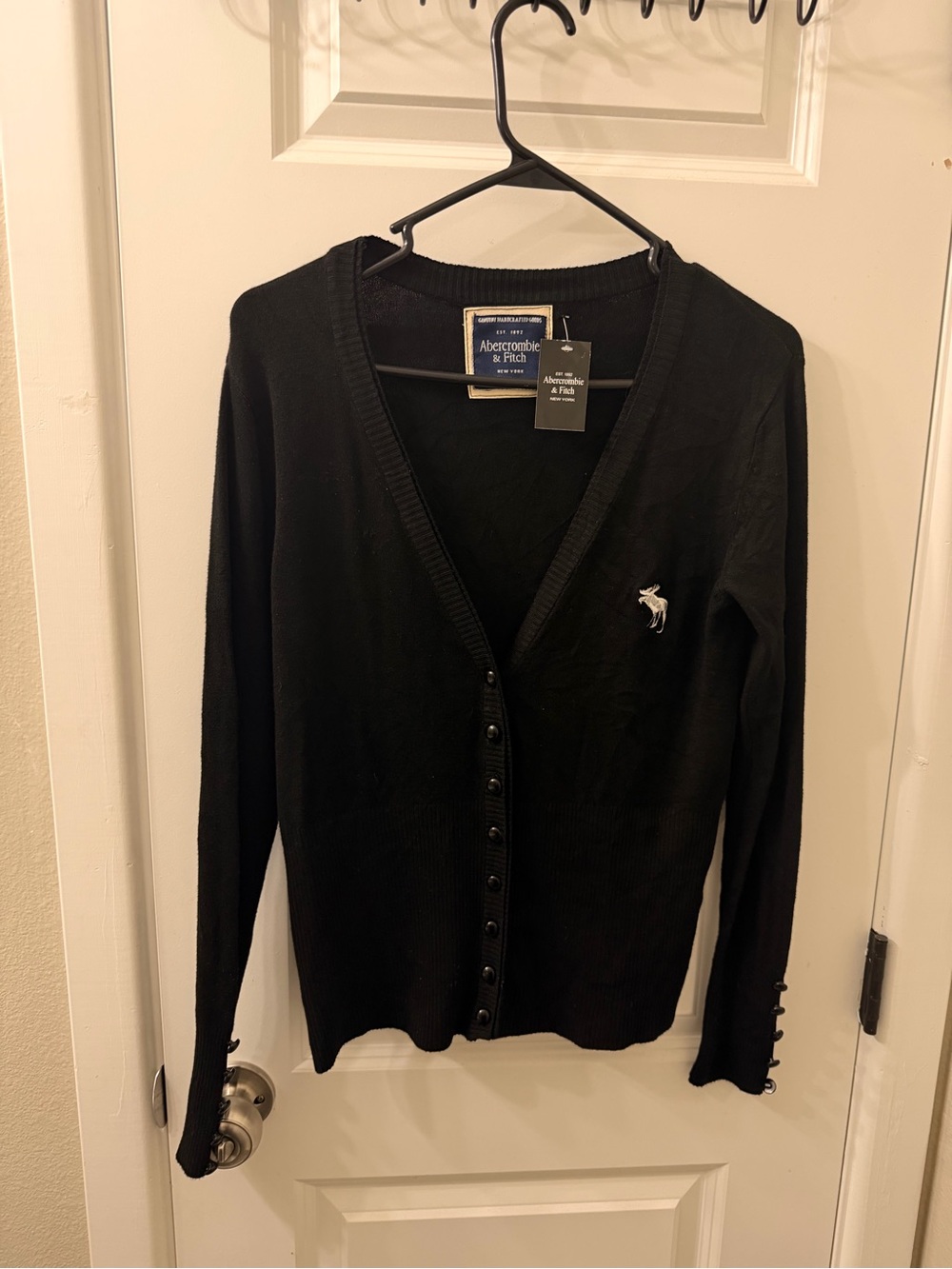 Vintage Y2K Abercrombie & Fitch Black 100% Cotton Cardigan Size 2 NWT